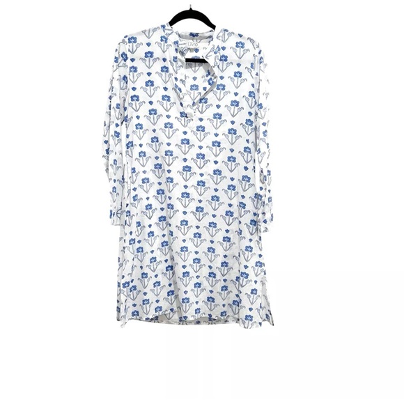 Livro Kurta Short Dress Tunic Blue Spring Size XS Floral Long Sleeve V Neck - Picture 1 of 5